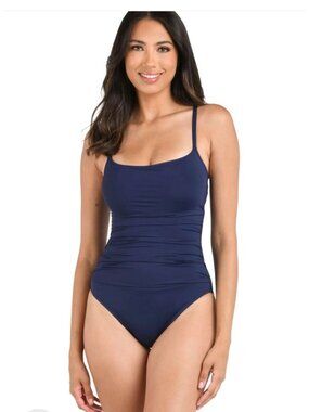 La Blanca Womens One-Piece Swimsuit Size 16 Adjustable Straps UPF 50+ Navy Blue